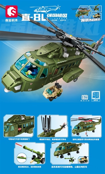 LTKC202266 HỘP LOGO RÁP MÁY BAY TRỰC THĂNG QUÂN SỰ SEMBO 605PCS 1T/18