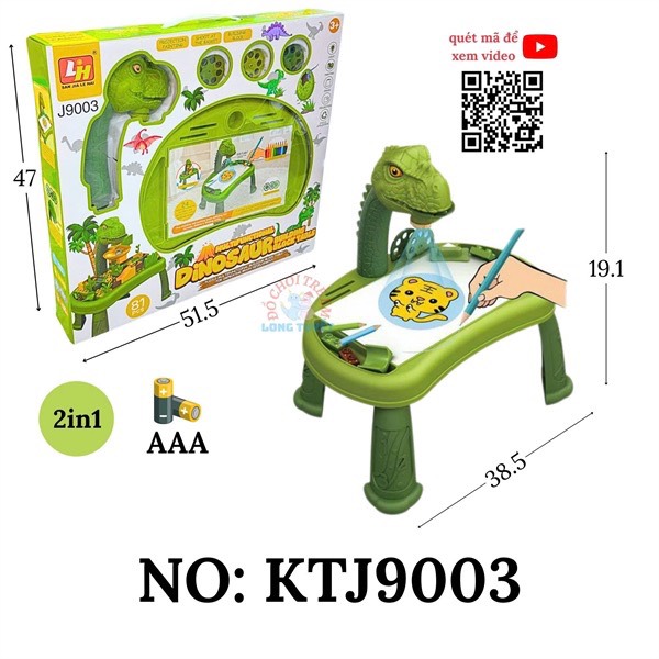 KTJ9003 HỘP BÀN BẢNG XÓA KHỦNG LONG PIN ĐÈN CHIẾU HÌNH+ BÚT MÀU+ LOGO RÁP CẦU TRƯỢT BANH 81 MIẾNG 51X8X46.5