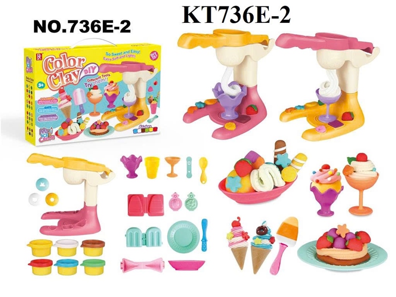 KT736E-2  HỘP ĐẤT SÉT LÀM KEM, BÁNH+ MÁY LÀM KEM+ 6 HŨ+ KHUÔN COLOR CLAY