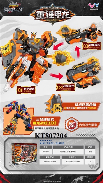 KT807204 HỘP RÁP ROBO BIẾN HÌNH ĐẦU THÚ KHỦNG LONG MINIFORCE 30X8.5X23 (CAM)