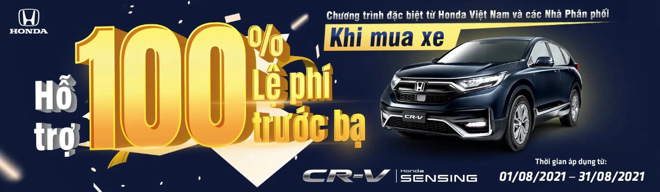 Hỗ trợ 100% lệ phí trước bạ cho khách hàng mua Honda CR-V trong tháng 7 năm 2021