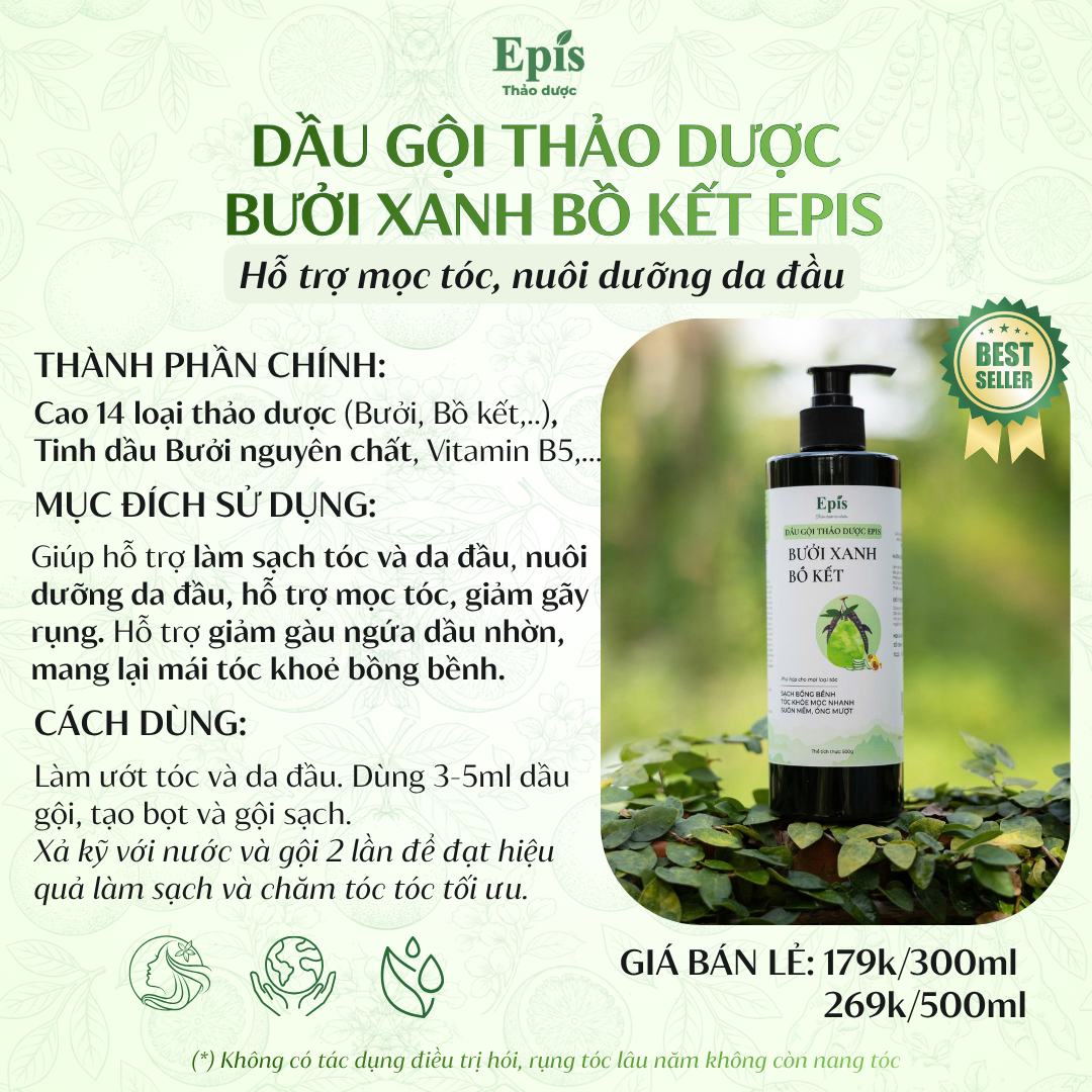 Dầu gội thảo dược Bưởi xanh bồ kết Epis