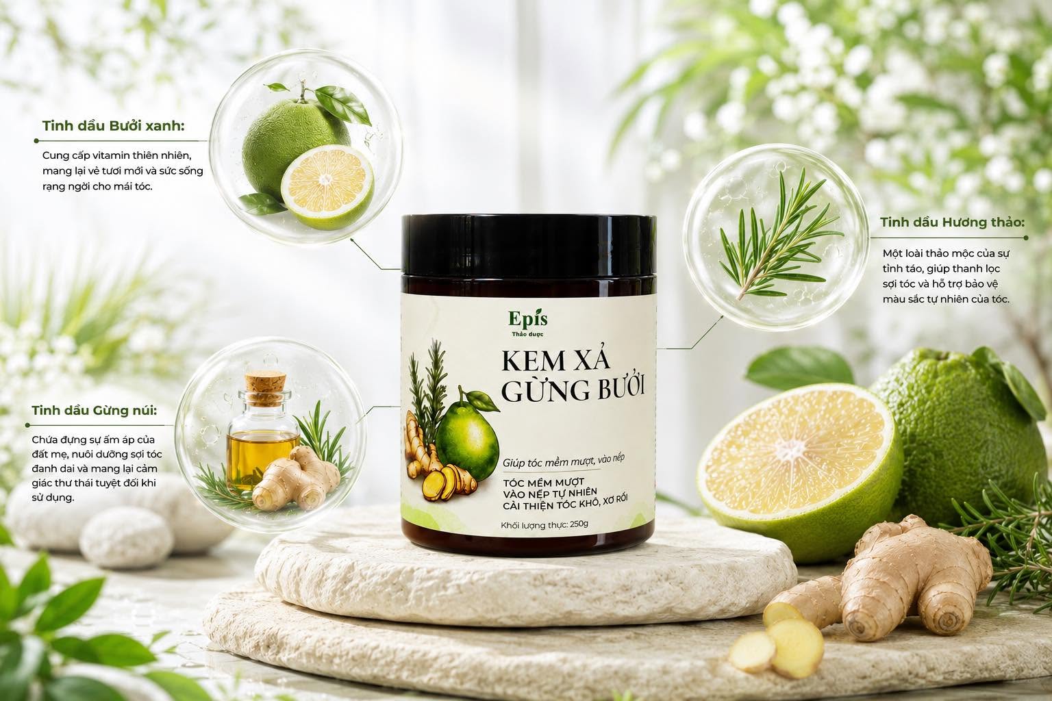 Combo Chăm tóc từ gốc (Dầu gội Gừng núi 500ml + kem xả 250g+ xịt bưởi 100ml)