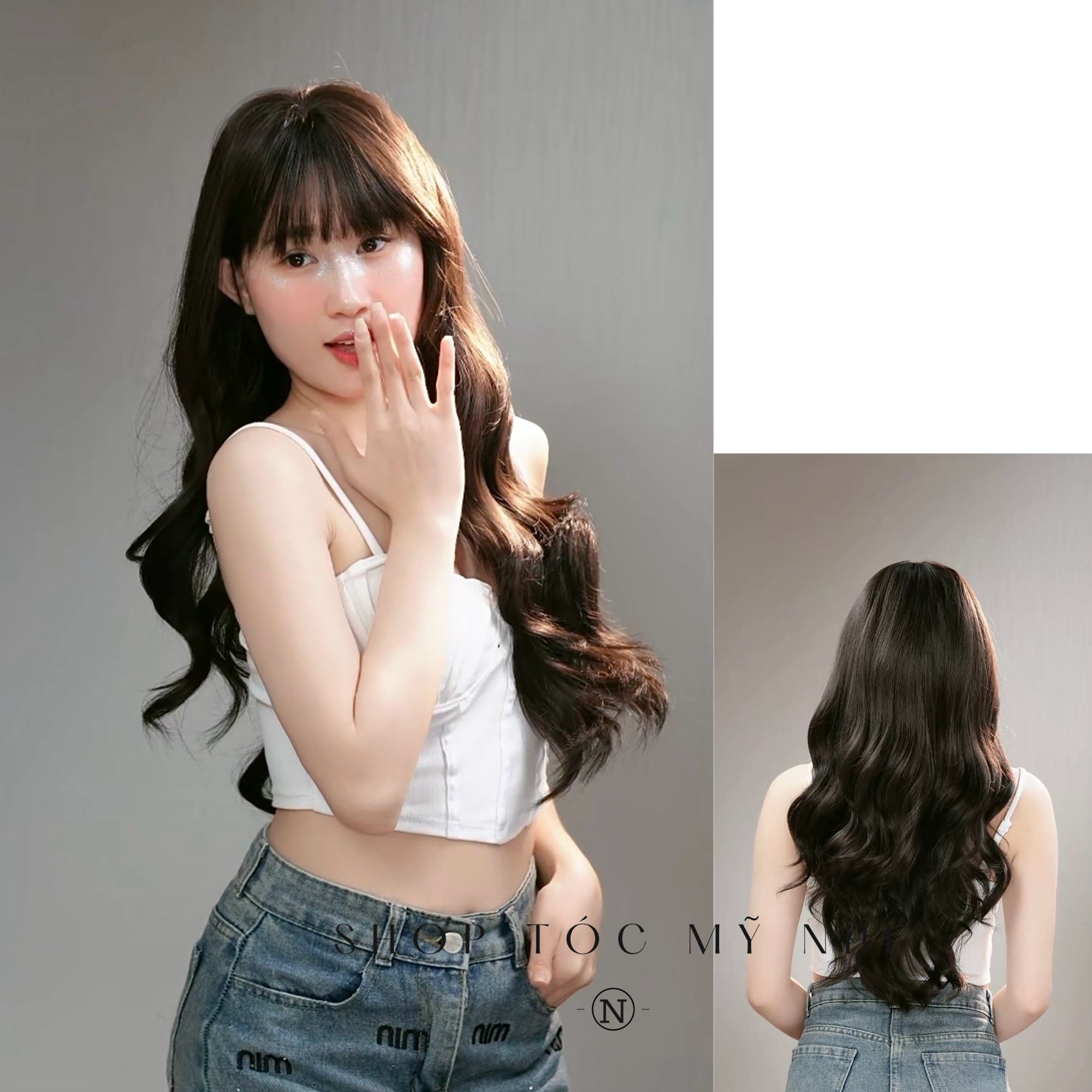 Tóc Giả Nguyên Đầu Dệt Kim Mái Thưa Xoăn Lọn Sóng CH006 60cm