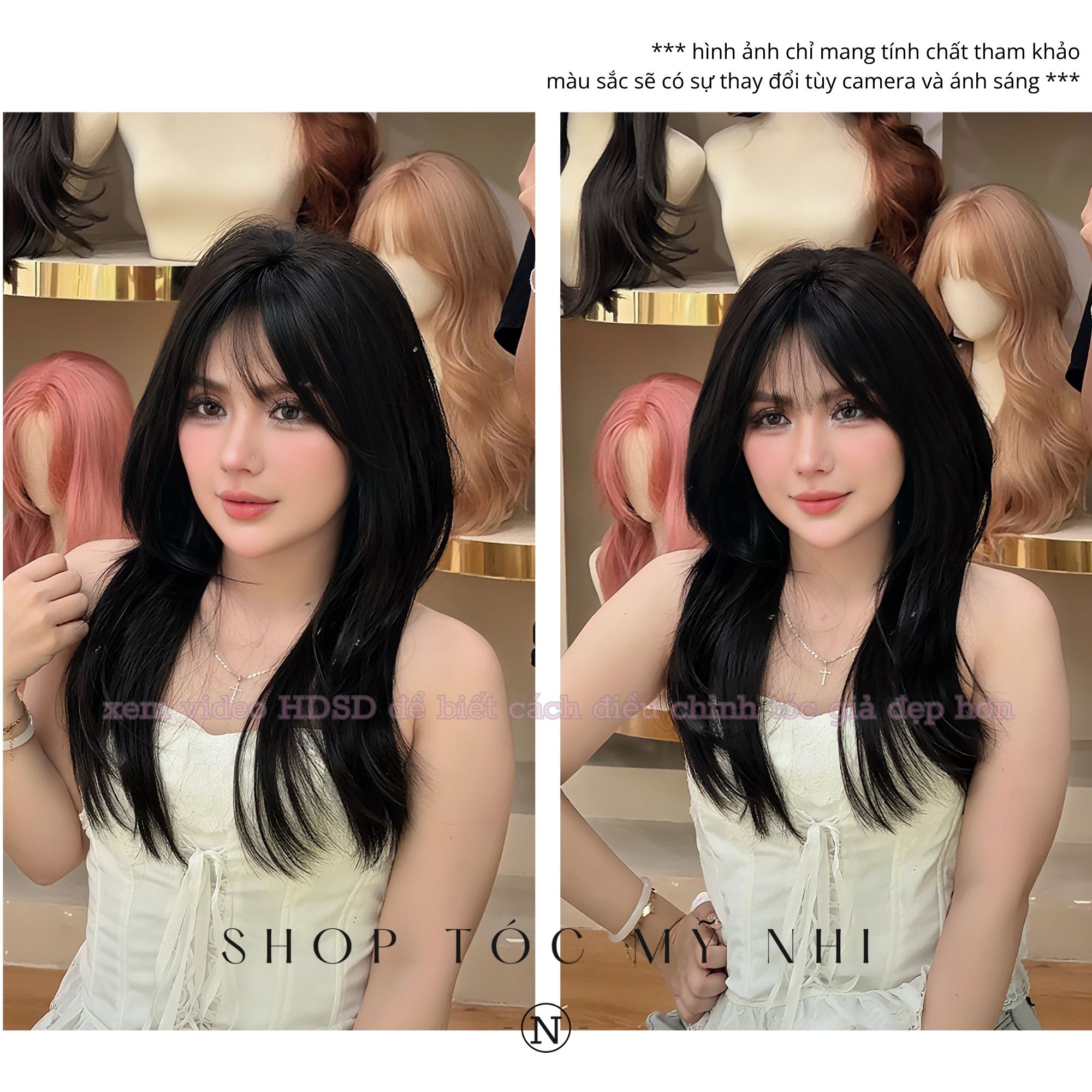Tóc Giả Dệt Kim Hust Cut Mái Thưa  Màu Nâu Đen C-dk-1203 45cm