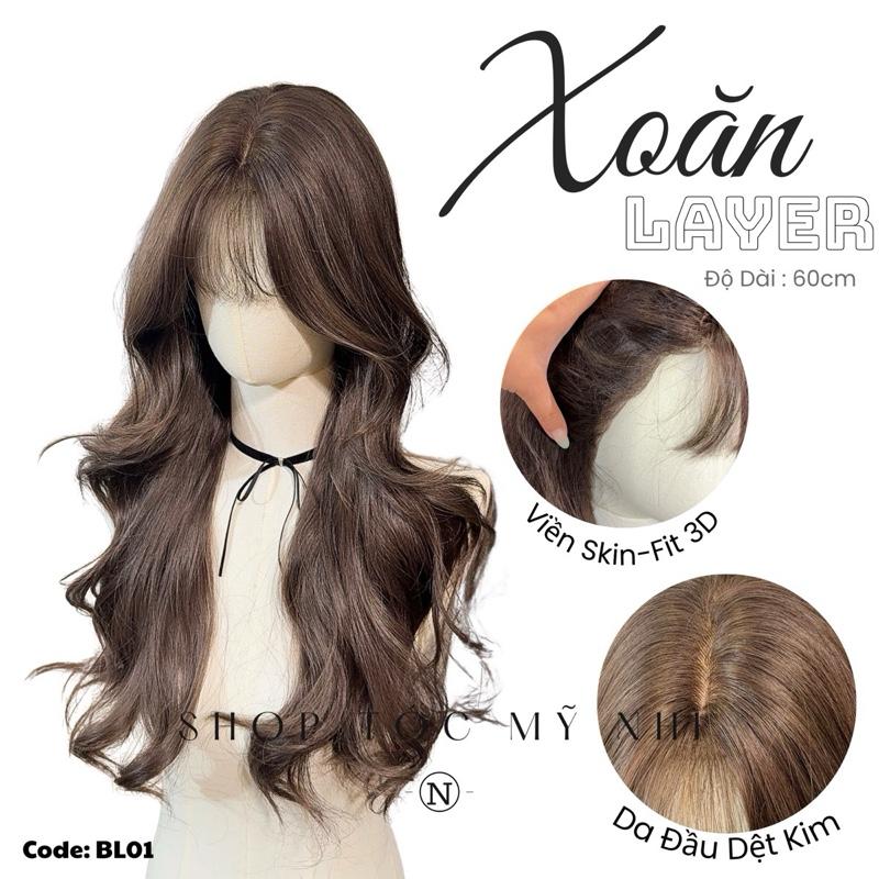 Tóc Giả Bio-Lace 3D Mái Thưa Xoăn layer BL01 độ dài 60cm (Viền Da Sinh Học Skin-Fit)