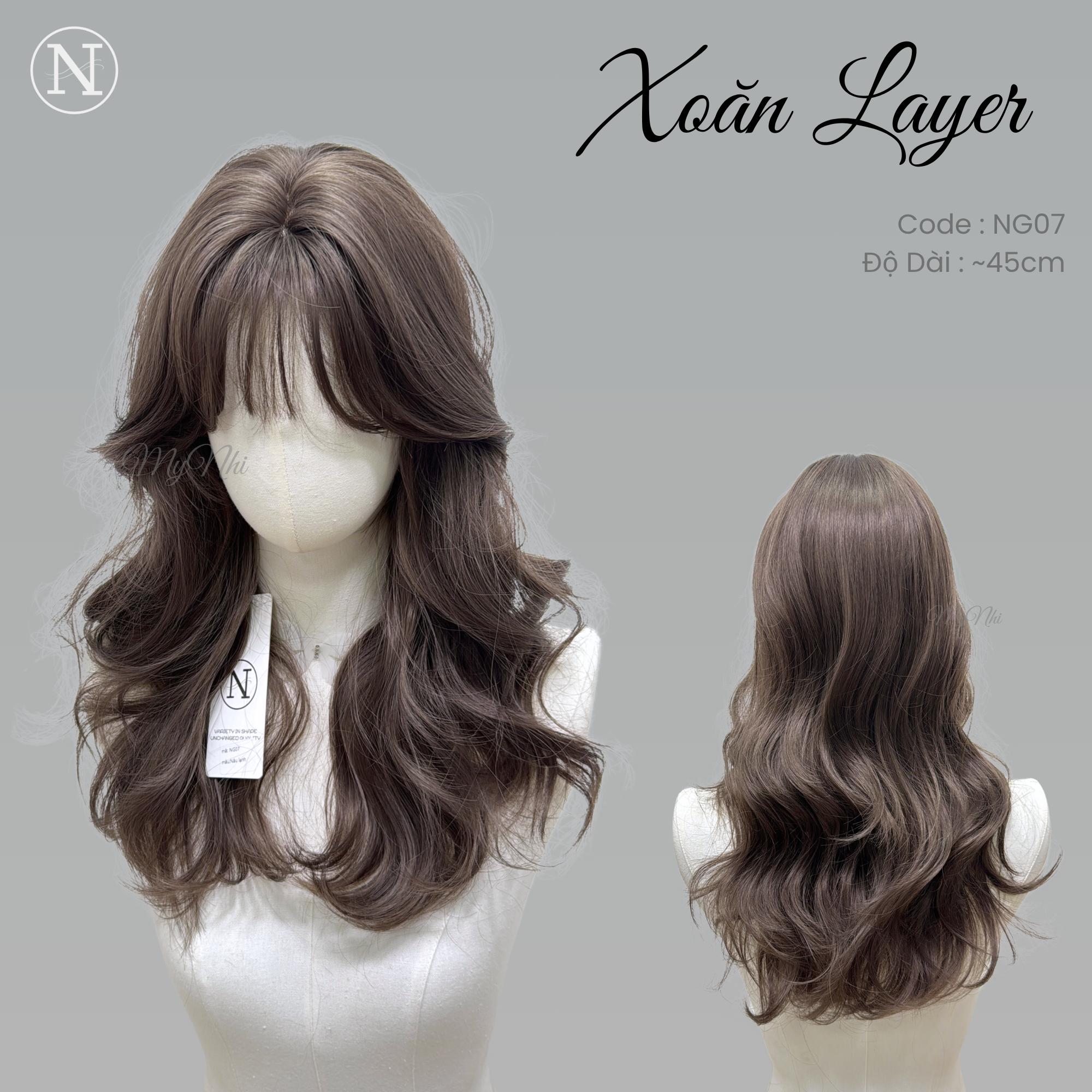 Tóc Giả Da Đầu Dệt Kim Xoăn Layer Mái Thưa NG07 dài 45cm