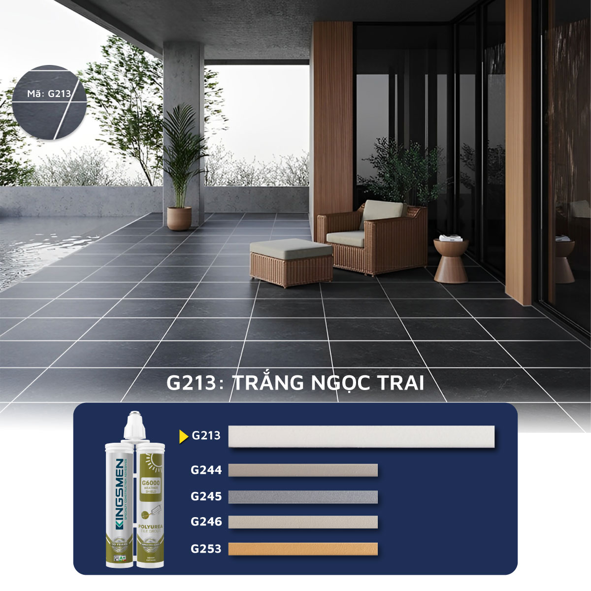 Keo Ron Gạch Kingsmen G6000 Chống UV - Sử Dụng Trong Nhà & Ngoài Trời