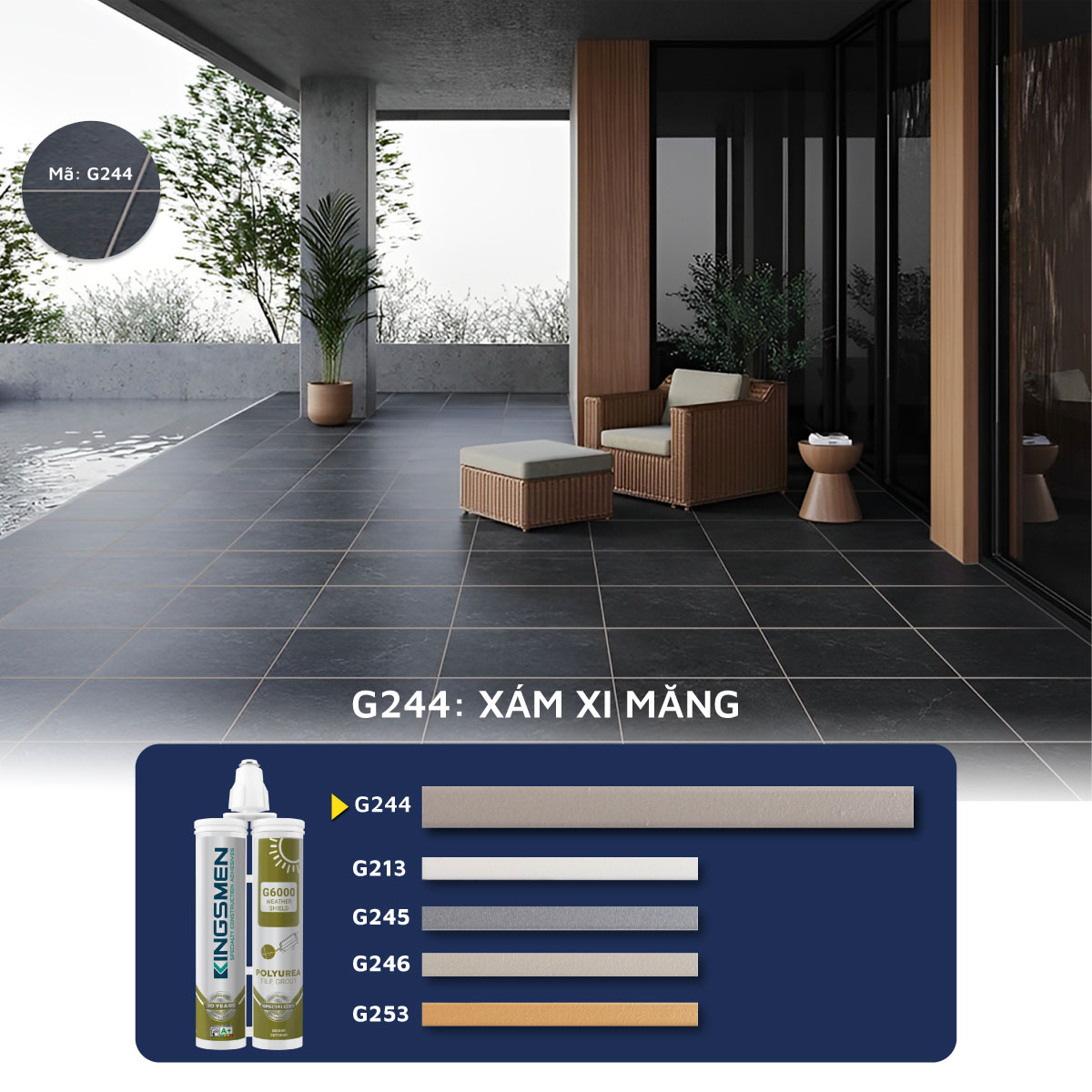 Keo Ron Gạch Kingsmen G6000 Chống UV - Sử Dụng Trong Nhà & Ngoài Trời