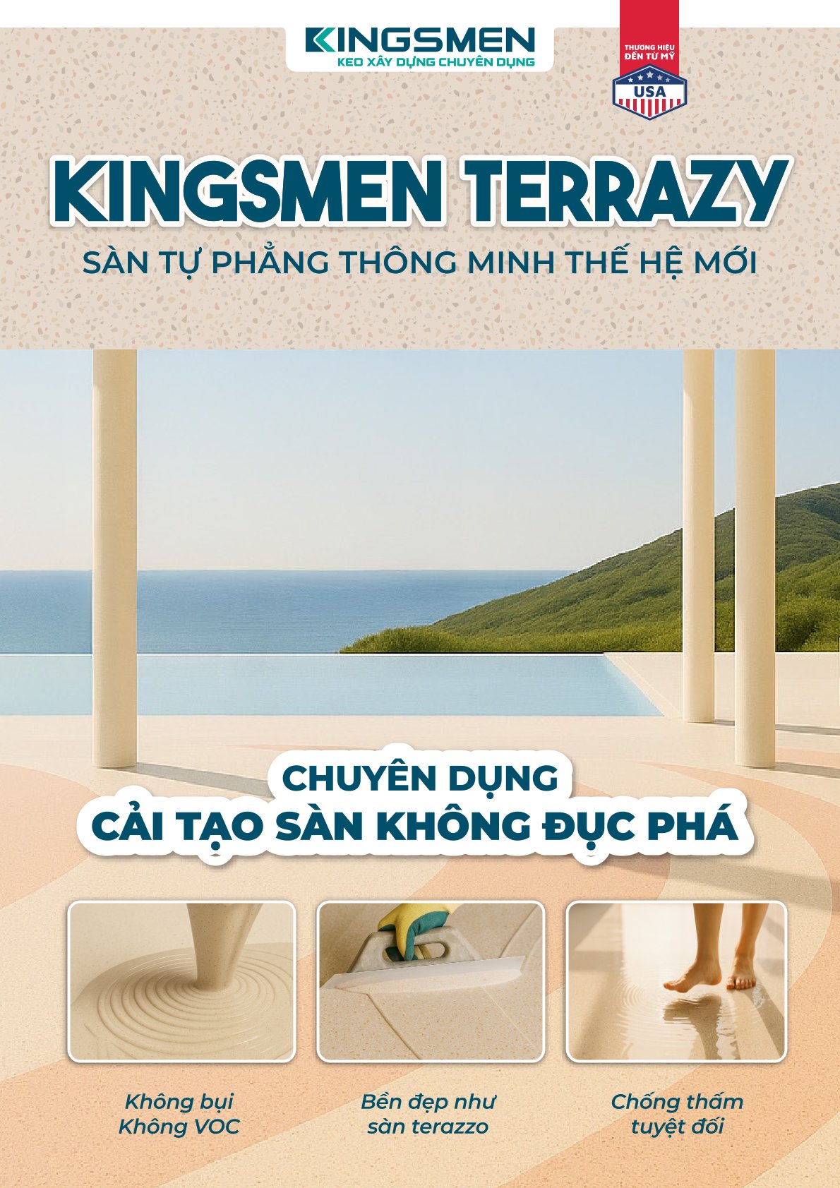 [1KG] Kingsmen Terrazy - Sàn tự phẳng thông minh thế hệ mới