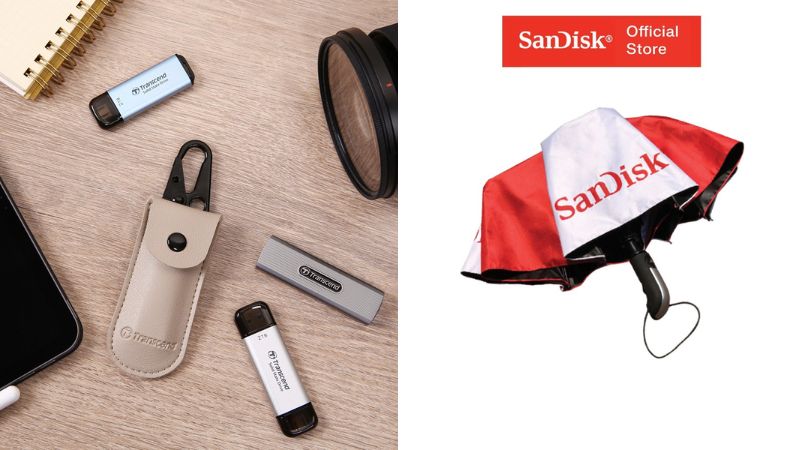 Dù Sandisk và túi Tote