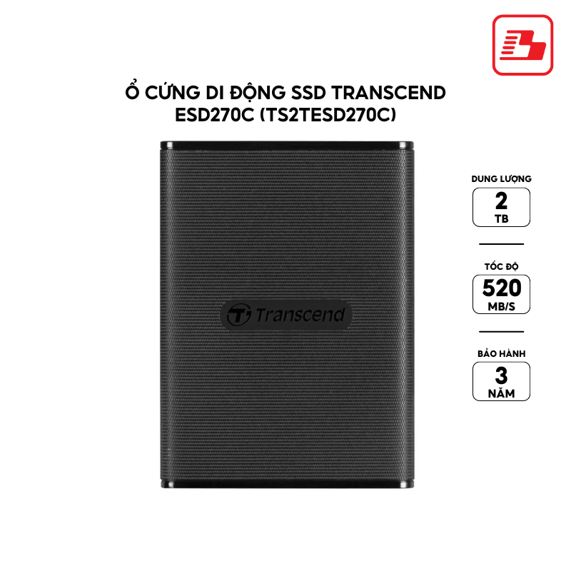 Ổ cứng di động SSD Transcend ESD270C 2TB 520MB/s TS2TESD270C - Bảo hành 3 năm