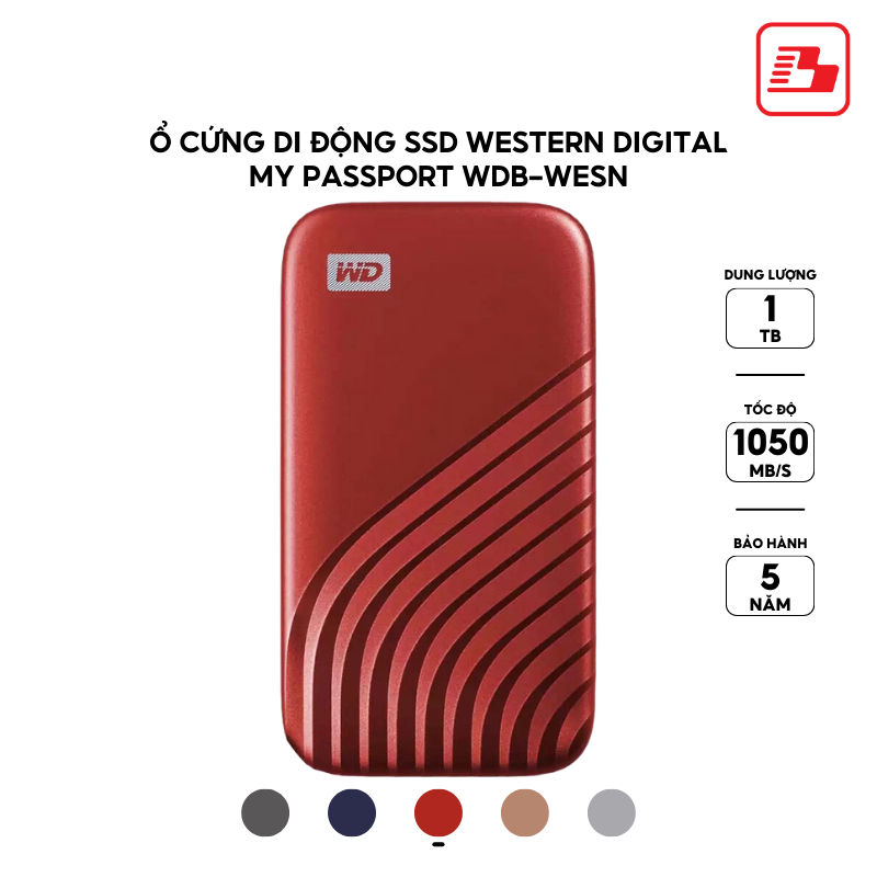 Ổ cứng di động SSD Western Digital My Passport 1TB 1050MB/s Vàng WDBAGF0010BGD-WESN - Bảo hành 5 năm