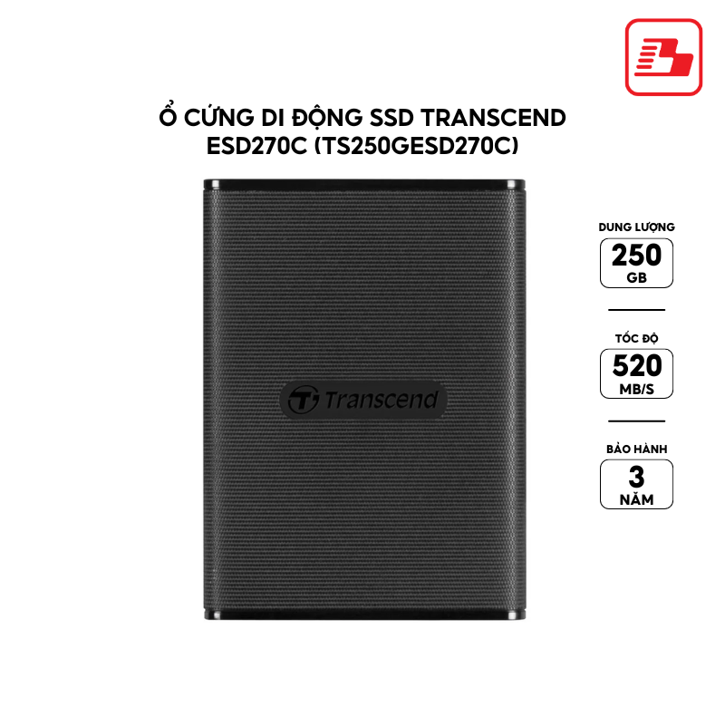 Ổ cứng di động SSD Transcend ESD270C 250GB 520MB/s TS250GESD270C - Bảo hành 3 năm