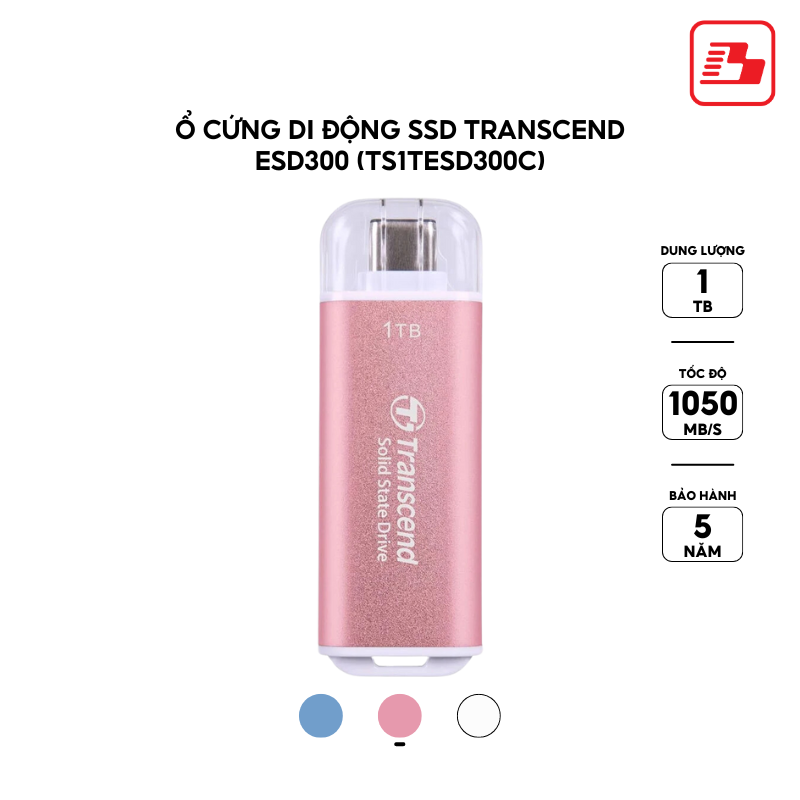Ổ cứng di động SSD Transcend ESD300 1TB 1050MB/s Hồng TS1TESD300P - Bảo hành 5 năm