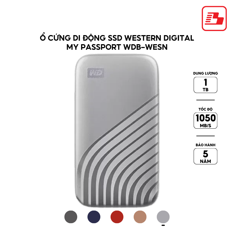 Ổ cứng di động SSD Western Digital My Passport 1TB 1050MB/s Đỏ WDBAGF0010BRD-WESN - Bảo hành 5 năm
