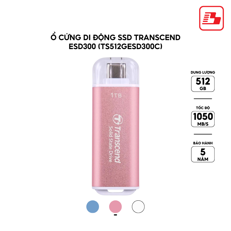 Ổ cứng di động SSD Transcend ESD300 512GB 1050MB/s Hồng TS512GESD300P - Bảo hành 5 năm