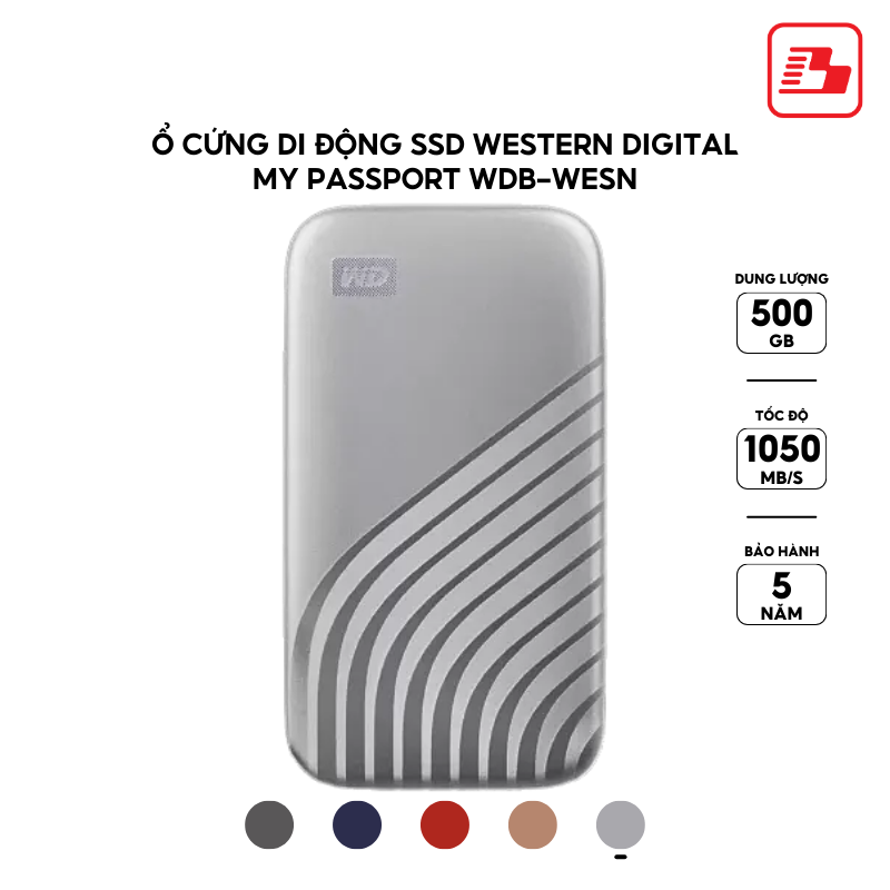 Ổ cứng di động SSD Western Digital My Passport 500GB 1050MB/s Xám WDBAGF5000AGY-WESN - Bảo hành 5 năm