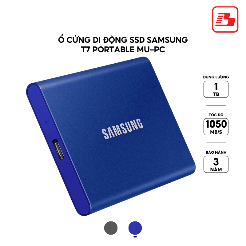 Ổ cứng di động SSD Samsung T7 Portable 1TB 1050MB/s Xanh Indigo MU-PC1T0H/WW - Bảo hành 3 năm