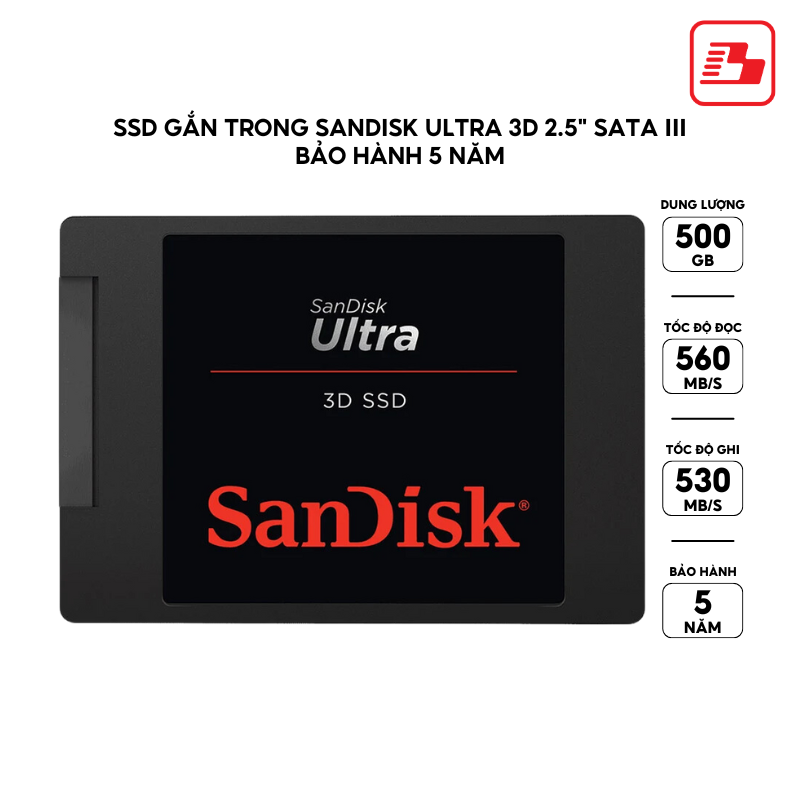 SSD gắn trong SanDisk Ultra 3D 500GB 2.5" SATA III upto 560MB/s SDSSDH3-500G-G25 - Bảo hành 5 năm