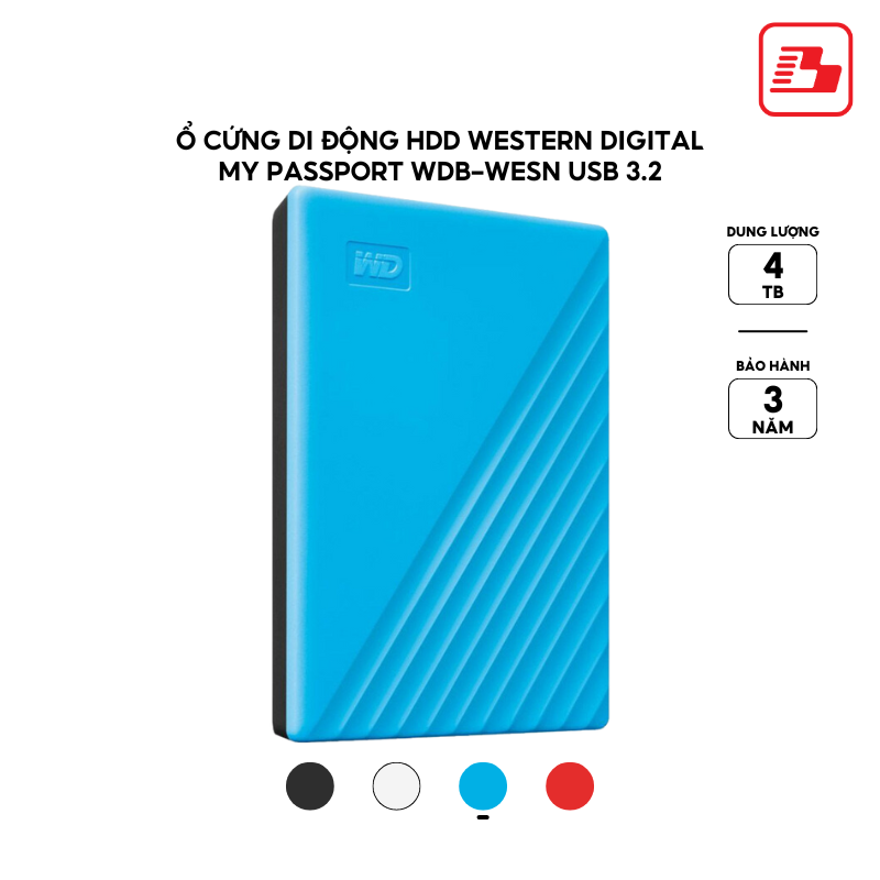 Ổ cứng di động HDD Western Digital My Passport USB 3.2 2.5" 4TB 5Gbps Xanh WDBPKJ0040BBL-WESN - Bảo hành 3 năm