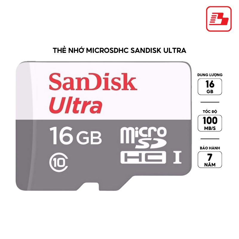 Thẻ nhớ MicroSDHC Sandisk Ultra 16GB Class 10 80MB/s SDSQUNS-016G-GN3MN - Bảo hành 7 năm
