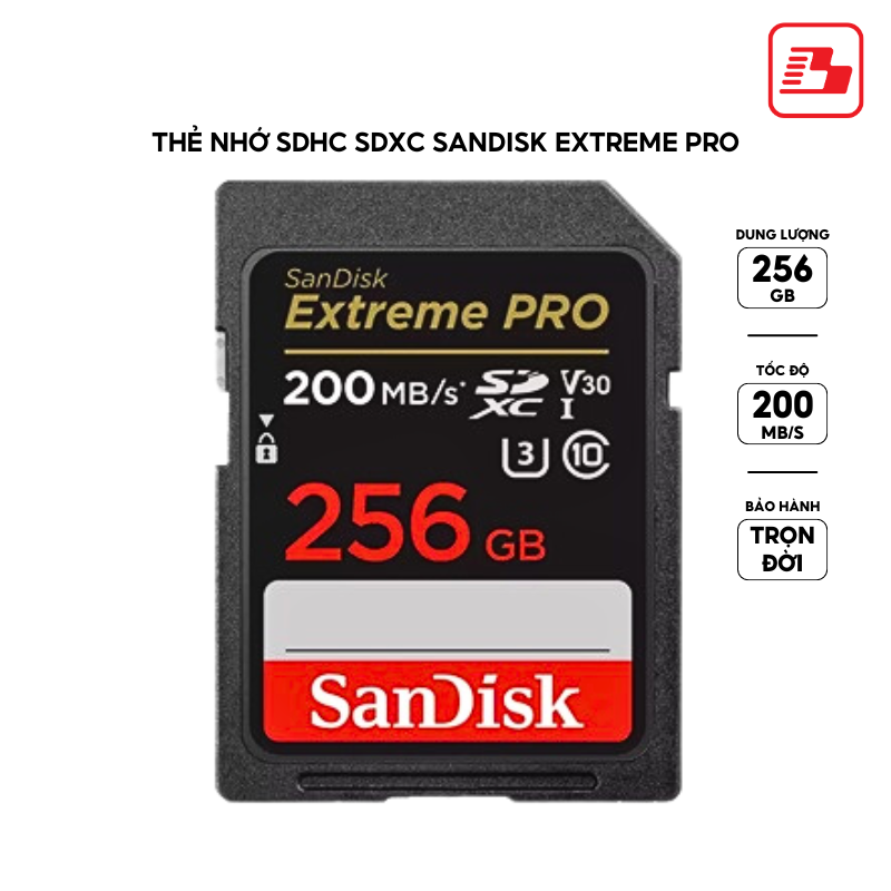 Thẻ nhớ SDXC Sandisk Extreme Pro 256GB V30 U3 C10 UHS-I 200MB/s SDSDXXD-256G-GN4IN - Bảo hành trọn đời