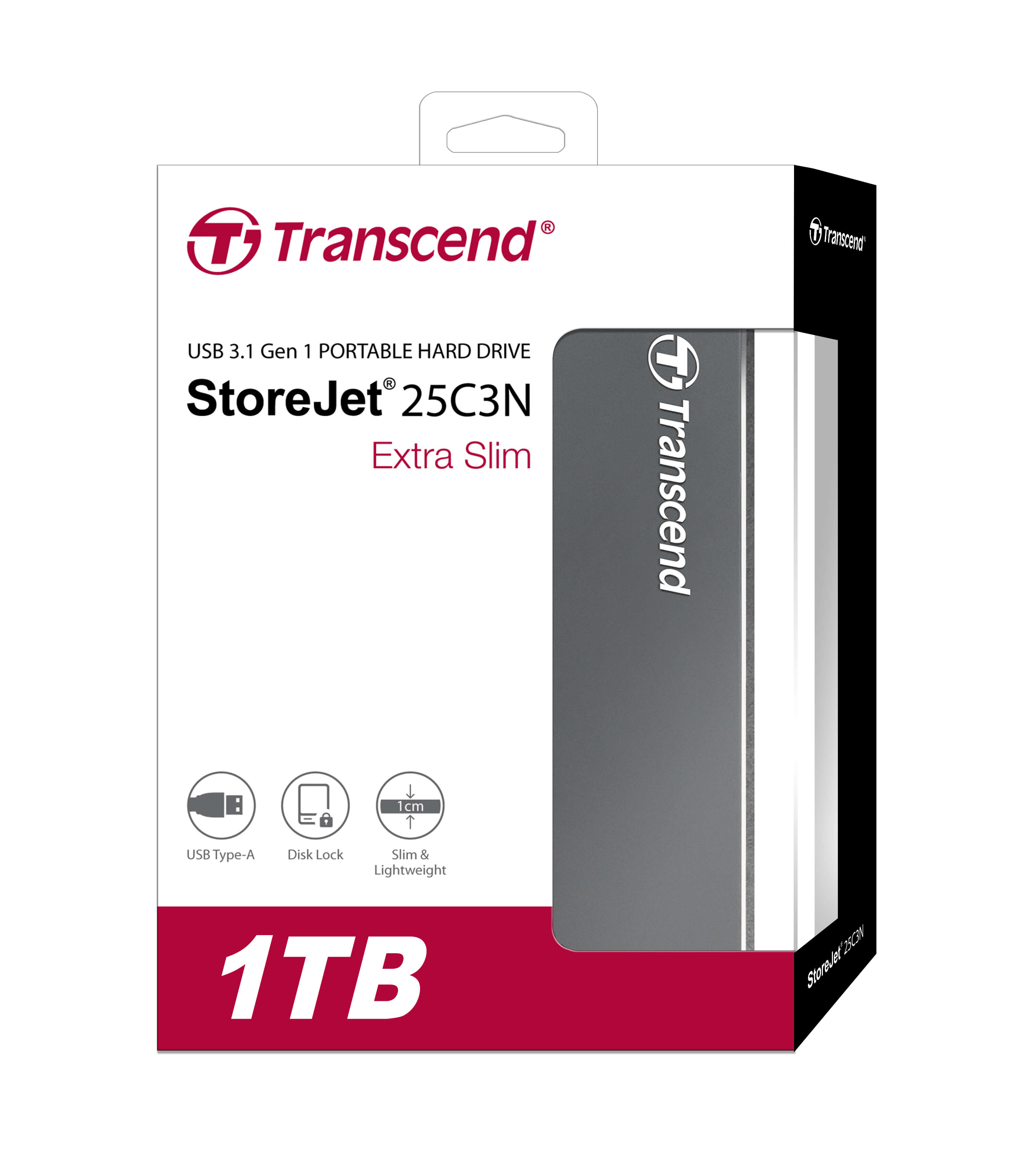 Ổ cứng di động HDD Transcend StoreJet Lightweight 25C3 2.5" 1TB 5Gbps Đen TS1TSJ25C3N -  Bảo hành 3 năm