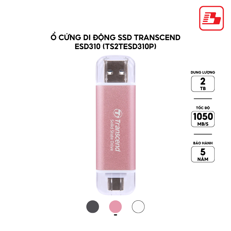 Ổ cứng di động SSD Transcend ESD310 2TB 1050MB/s Hồng TS2TESD310P - Bảo hành 5 năm