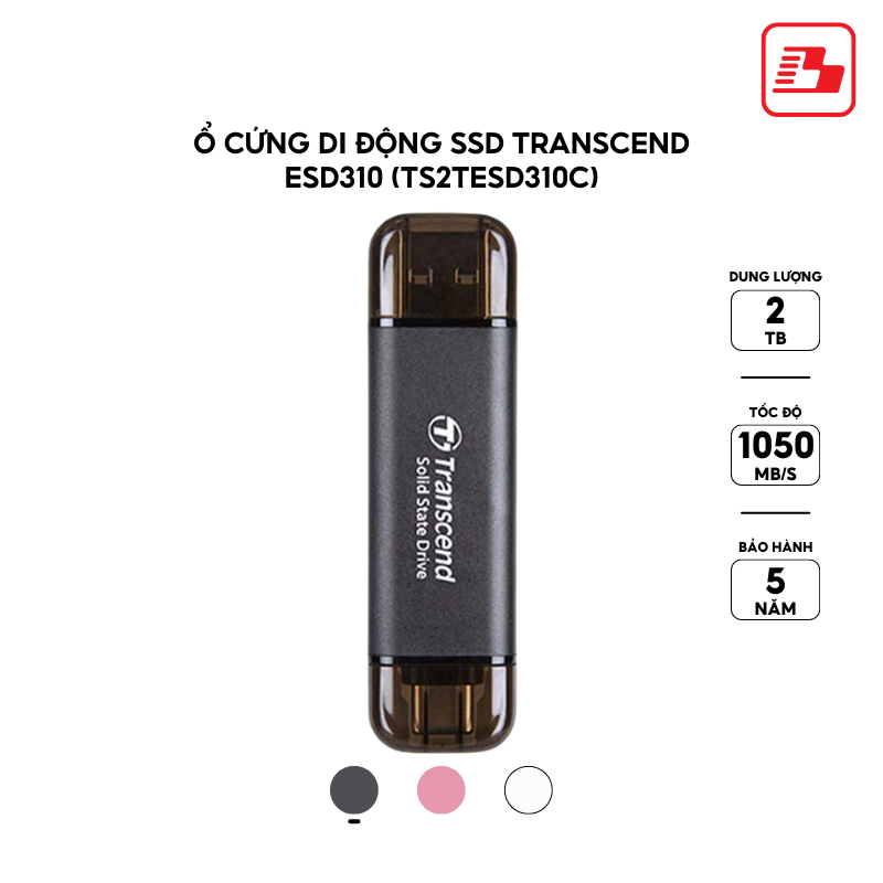 Ổ cứng di động SSD Transcend ESD310 2TB 1050MB/s Đen TS2TESD310C - Bảo hành 5 năm