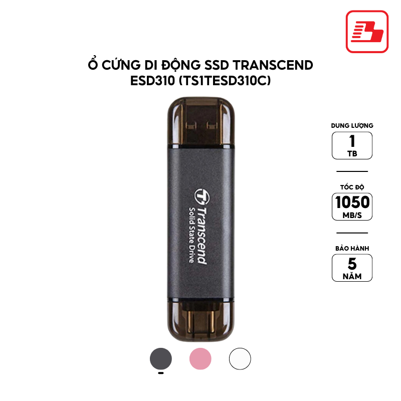 Ổ cứng di động SSD Transcend ESD310 1TB 1050MB/s Đen TS1TESD310C - Bảo hành 5 năm