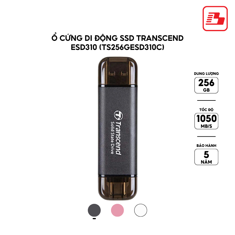 Ổ cứng di động SSD Transcend ESD310 256GB 1050MB/s Đen TS256GESD310C - Bảo hành 5 năm
