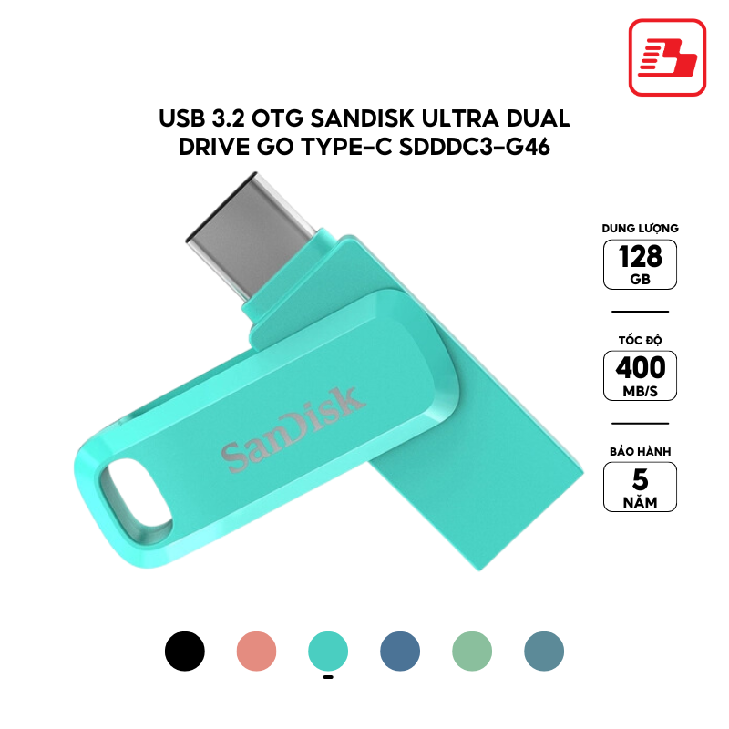 USB 3.1 OTG Sandisk Ultra Dual Drive Go Type-C SDDDC3 128GB 400MB/s SDDDC3-128G-G46G màu xanh lá - Bảo hành 5 năm