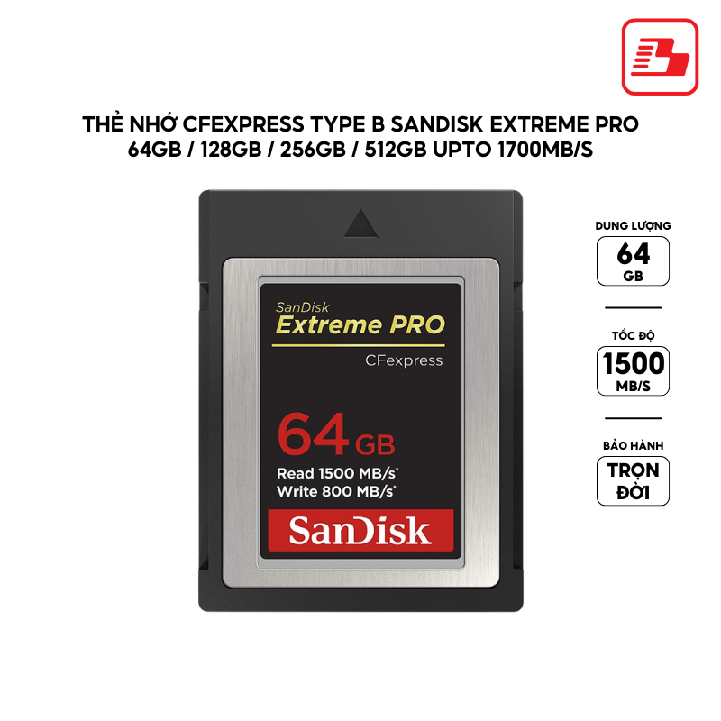 Thẻ nhớ CFexpress Type B SanDisk Extreme Pro 64GB up to 1500MB/s SDCFE-064G-GN4NN - Bảo hành trọn đời