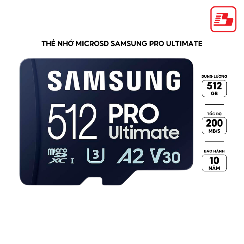 Thẻ nhớ microSD Samsung PRO Ultimate UHS-I 512GB kèm đầu đọc 3.0 upto 200MB/s MB-MY512SB/WW - Bảo hành 10 năm