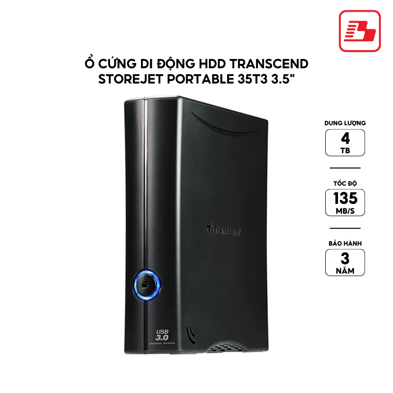 Ổ cứng di động HDD Transcend StoreJet Portable 35T3 3.5" 4TB 135MB/s TS4TSJ35T3 - Bảo hành 3 năm