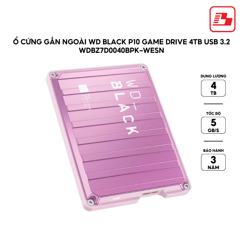 Ổ cứng di động HDD Western Digital Black P10 Game Drive USB3.2 4TB Hồng WDBZ7D0040BPK-WESN - Bảo hành 3 năm