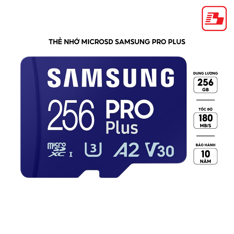 Thẻ nhớ microSD SamSung Pro Plus UHS-I kèm đầu đọc 3.0 256GB upto 180MB/s MB-MD256SB/WW - Bảo hành 10 năm