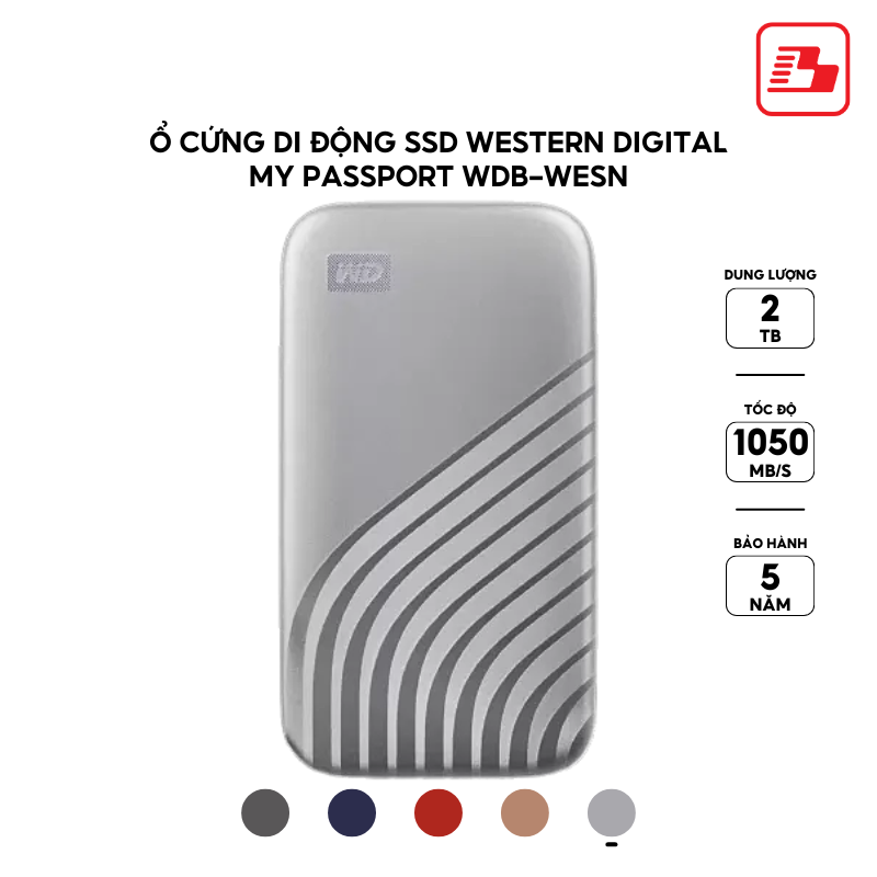 Ổ cứng di động SSD Western Digital My Passport 2TB 1050MB/s Xám WDBAGF0020BGY-WESN - Bảo hành 5 năm