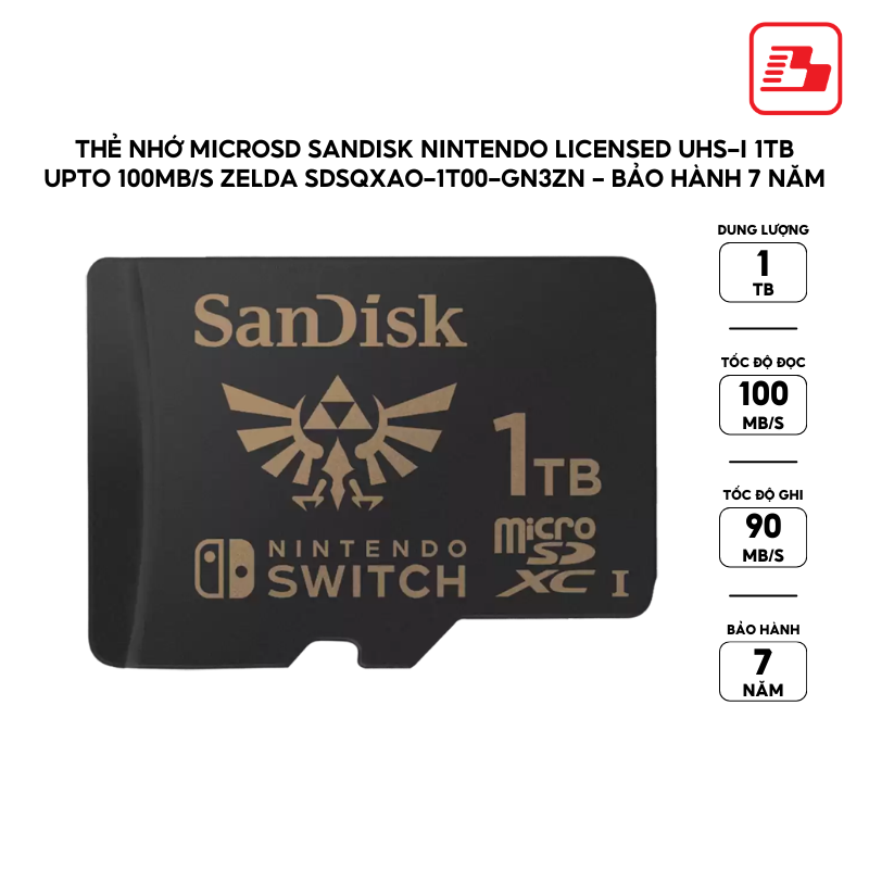 Thẻ nhớ MicroSD SanDisk Nintendo Licensed UHS-I 1TB upto 100MB/s Zelda SDSQXAO-1T00-GN3ZN - Bảo hành 7 năm