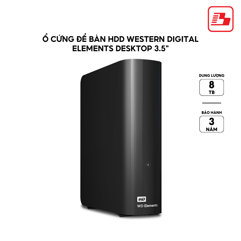 Ổ cứng để bàn HDD Western Digital Elements Desktop 3.5" 8TB WDBBKG0080HBK-SESN - Bảo hành 3 năm