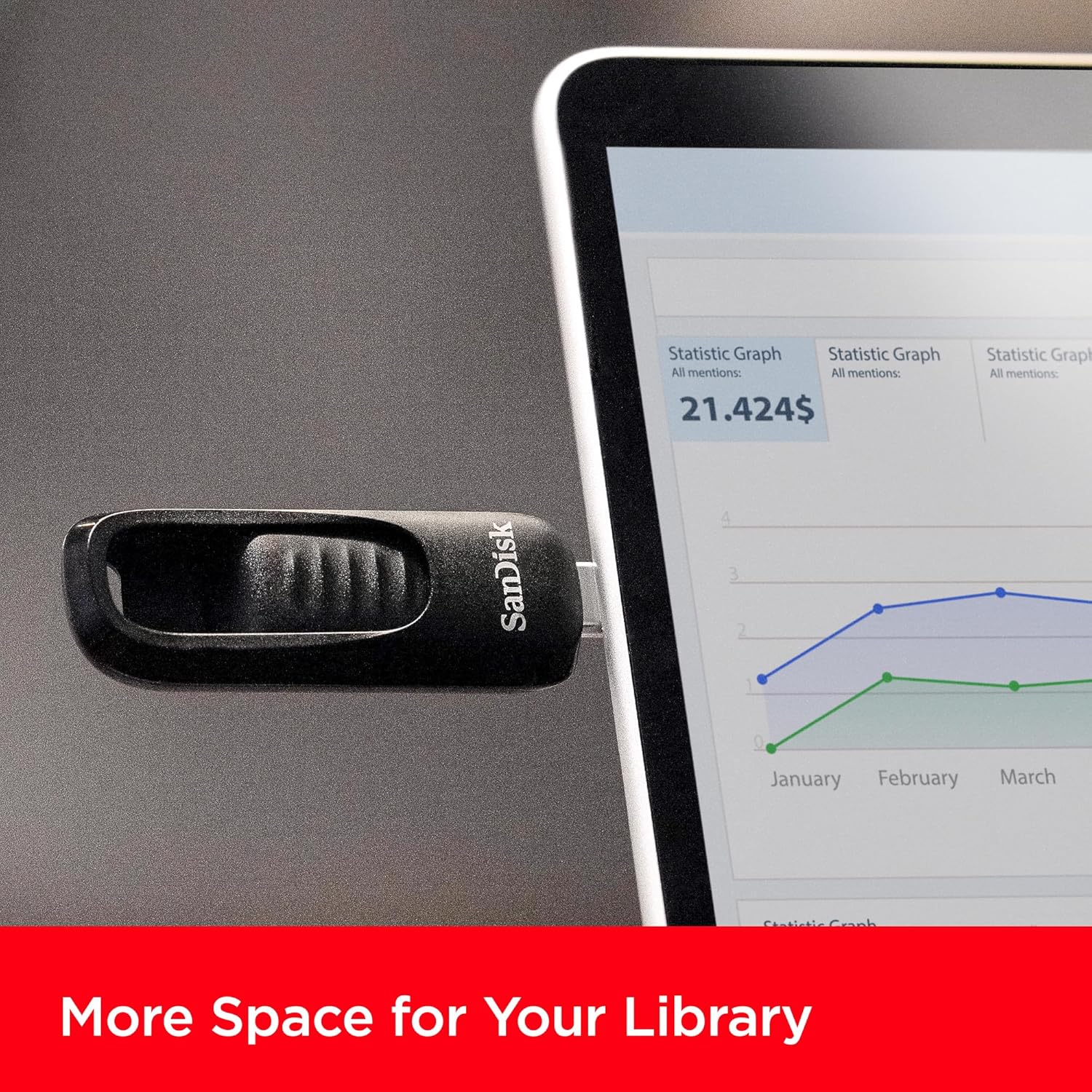USB 3.2 Gen 1 SanDisk Ultra Slider Type-C 128GB 400MB/s SDCZ480-128G-G46 - Bảo hành 5 năm