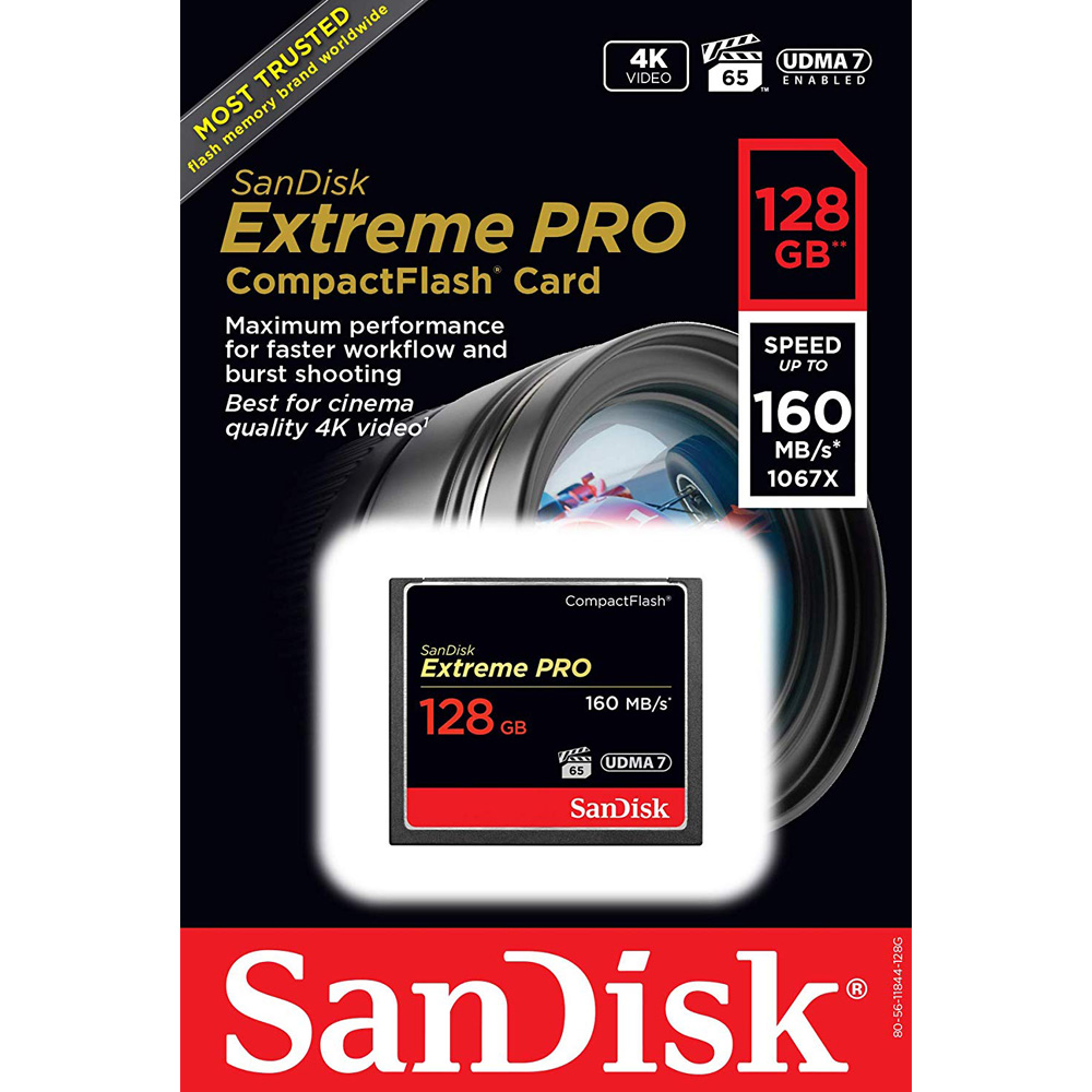 Thẻ nhớ CompactFlash (CF) SanDisk Extreme Pro 128GB 1067X upto 160MB/s SDCFXPS-128G-X46 - Bảo hành 7 năm