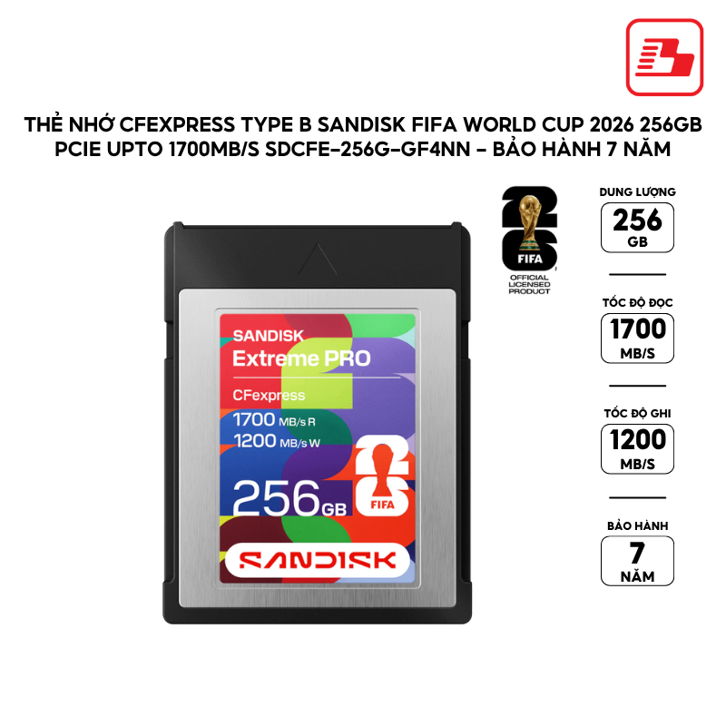 Thẻ nhớ CFexpress Type B SanDisk FIFA World Cup 2026 256GB PCIe upto 1700MB/s SDCFE-256G-GF4NN - Bảo hành 7 năm