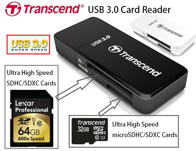Đầu đọc thẻ nhớ USB 3.0 Reader Transcend TS-RDF5K (đen) - Bảo hành 2 năm