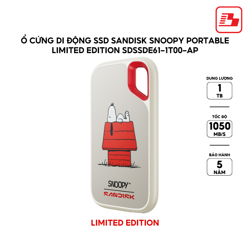 Ổ cứng di động SSD Sandisk Snoopy Portable Limited Edition 1TB E61 1050MB/s SDSSDE61-1T00-AP - Bảo hành 5 năm