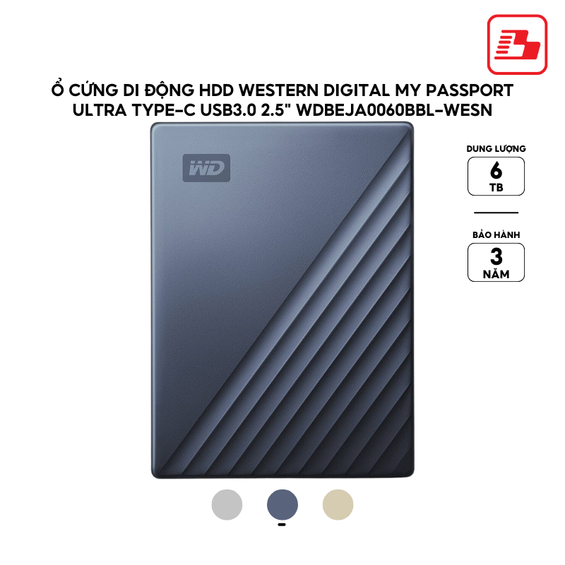 Ổ cứng di động HDD Western Digital My Passport Ultra Type-C USB 3.0 2.5" 6TB 5Gbps Xanh WDBEJA0060BBL-WESN - Bảo hành 3 năm