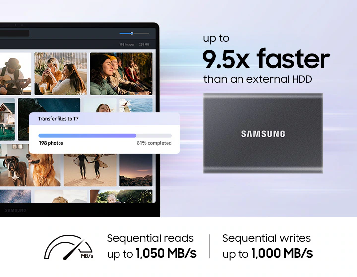 Ổ cứng di động SSD Samsung T7 Portable 500GB 1050MB/s Xám Titan MU-PC500T/WW - Bảo hành 3 năm