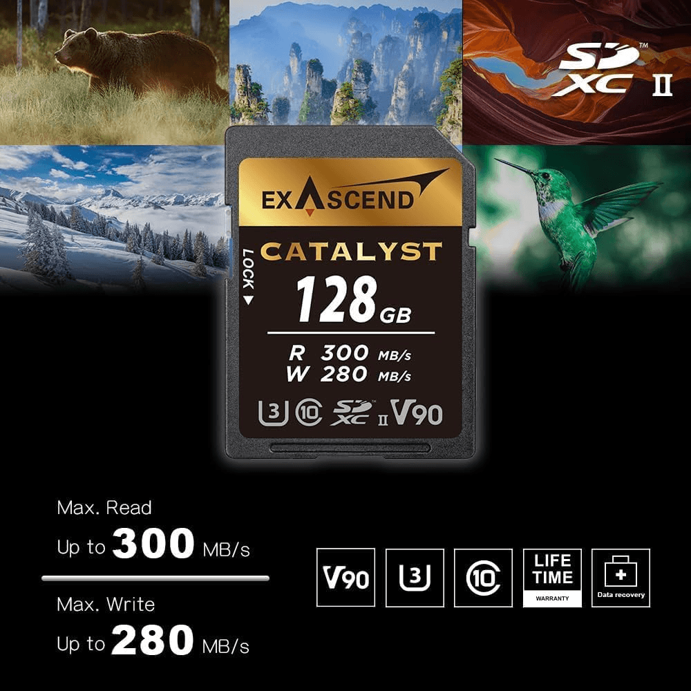 Thẻ Nhớ SDXC Exascend Catalyst 128GB C10 U3 V90 UHS-II SD upto 300MB/s EX128GSDU2 - Bảo hành 5 năm