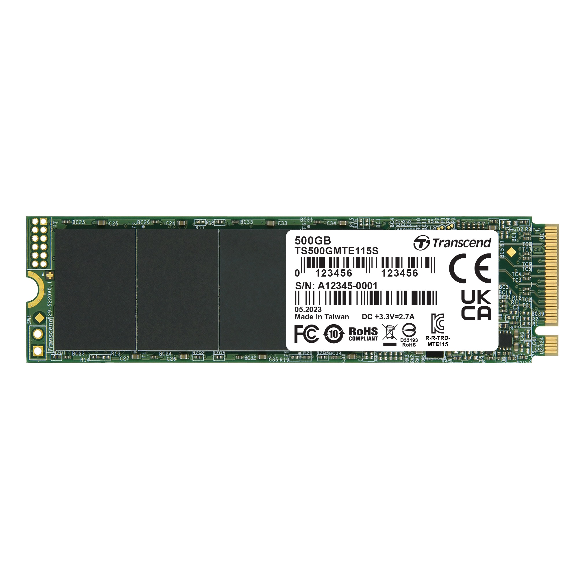 Ổ cứng gắn trong 500GB SSD115S M.2 2280, PCIe Gen3x4, Transcend (up to R/W: 3000/1600MB/s) - Bảo Hành 3 năm